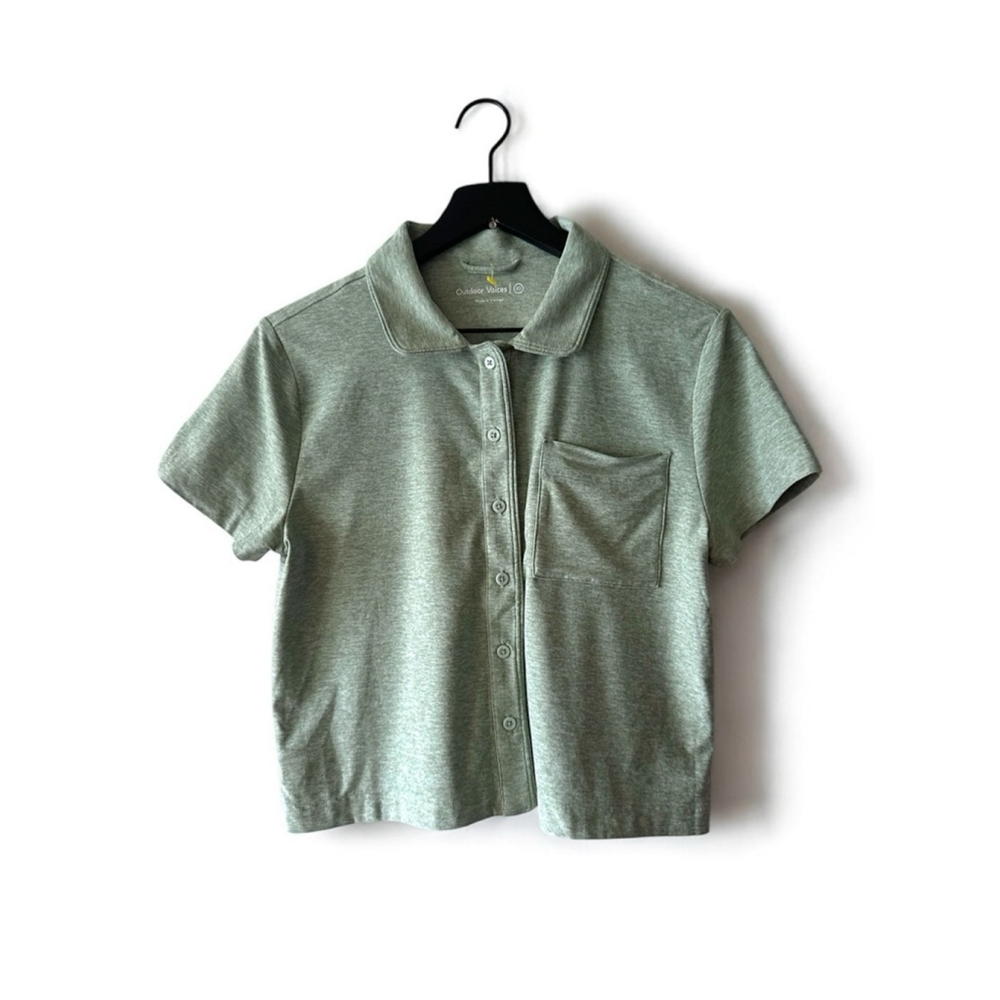 Outdoor Voices Cloudknit Recover Short Sleeve Button Down Silt Green Women's XS
